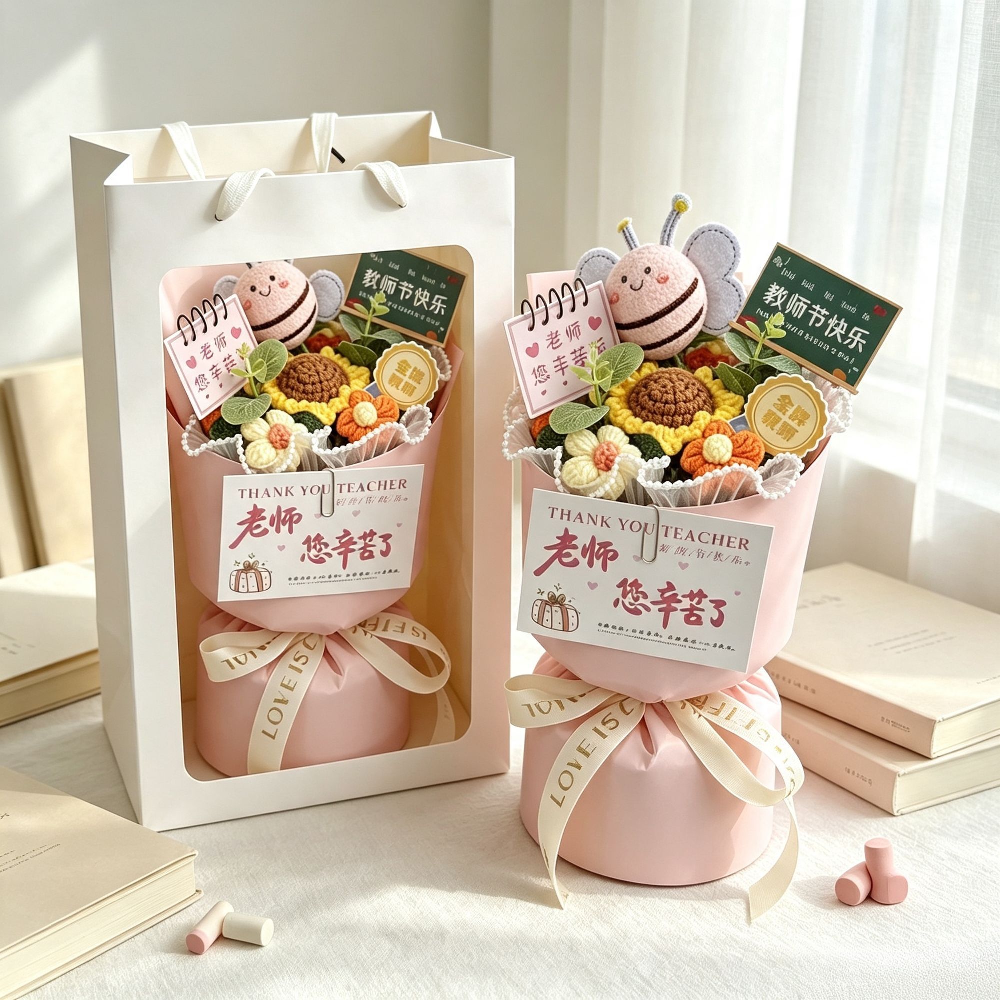教师节礼物送女老师2026新款小礼品手工实用小香风向日葵针织花束