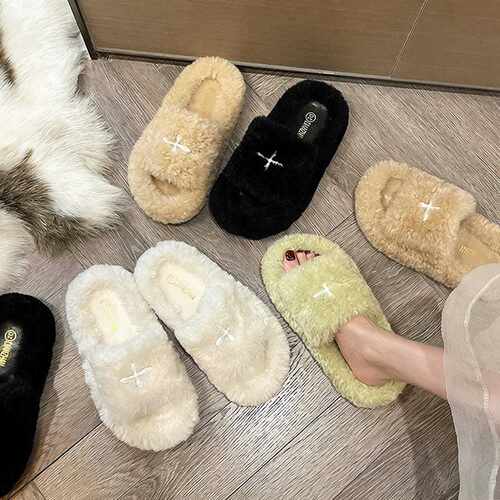 网红时尚百搭毛毛拖鞋女外穿