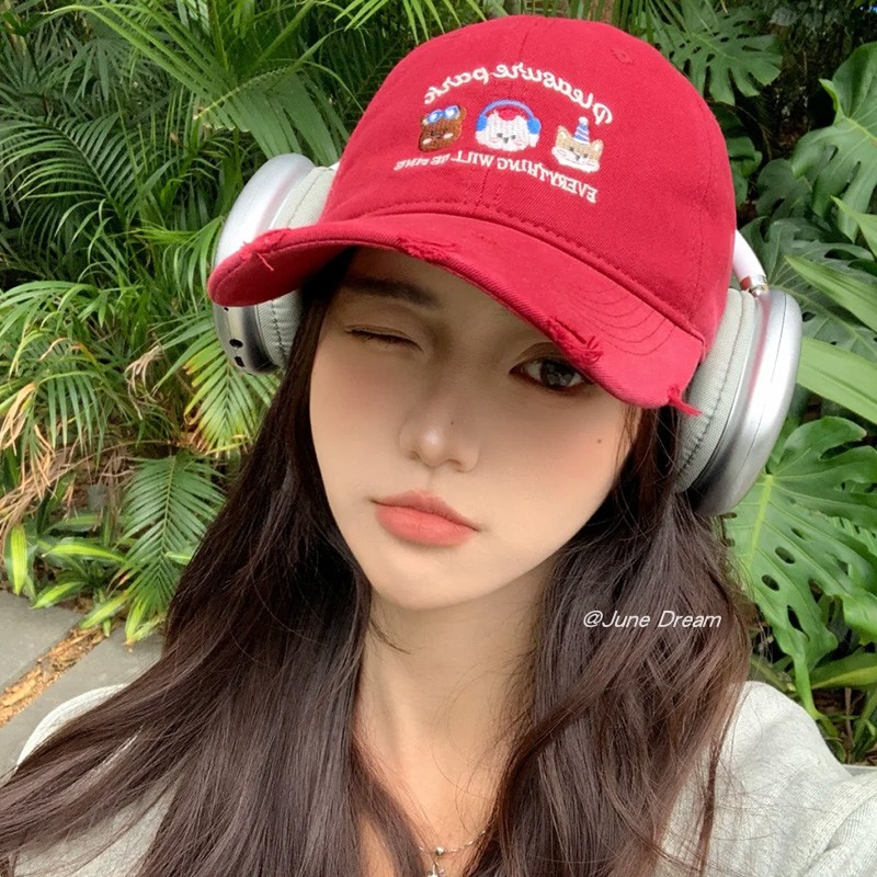 红色大头围帽子大帽檐显脸小