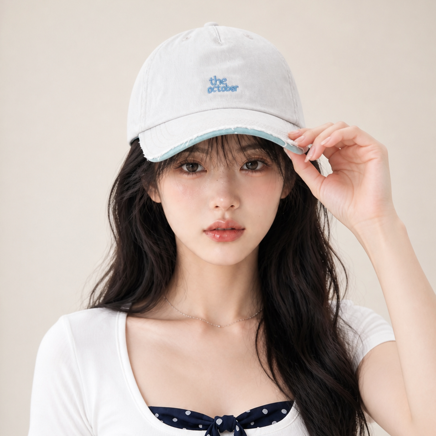 韩系做旧破边字母刺绣棒球帽女