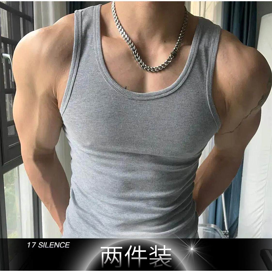 背心男重磅白色圆领美式紧身弹性运动休闲健身透气吸汗打底