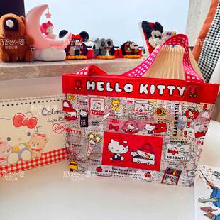 红色Kitty猫PVC手提包可爱学生透明防水大容量游泳包果冻包便携手