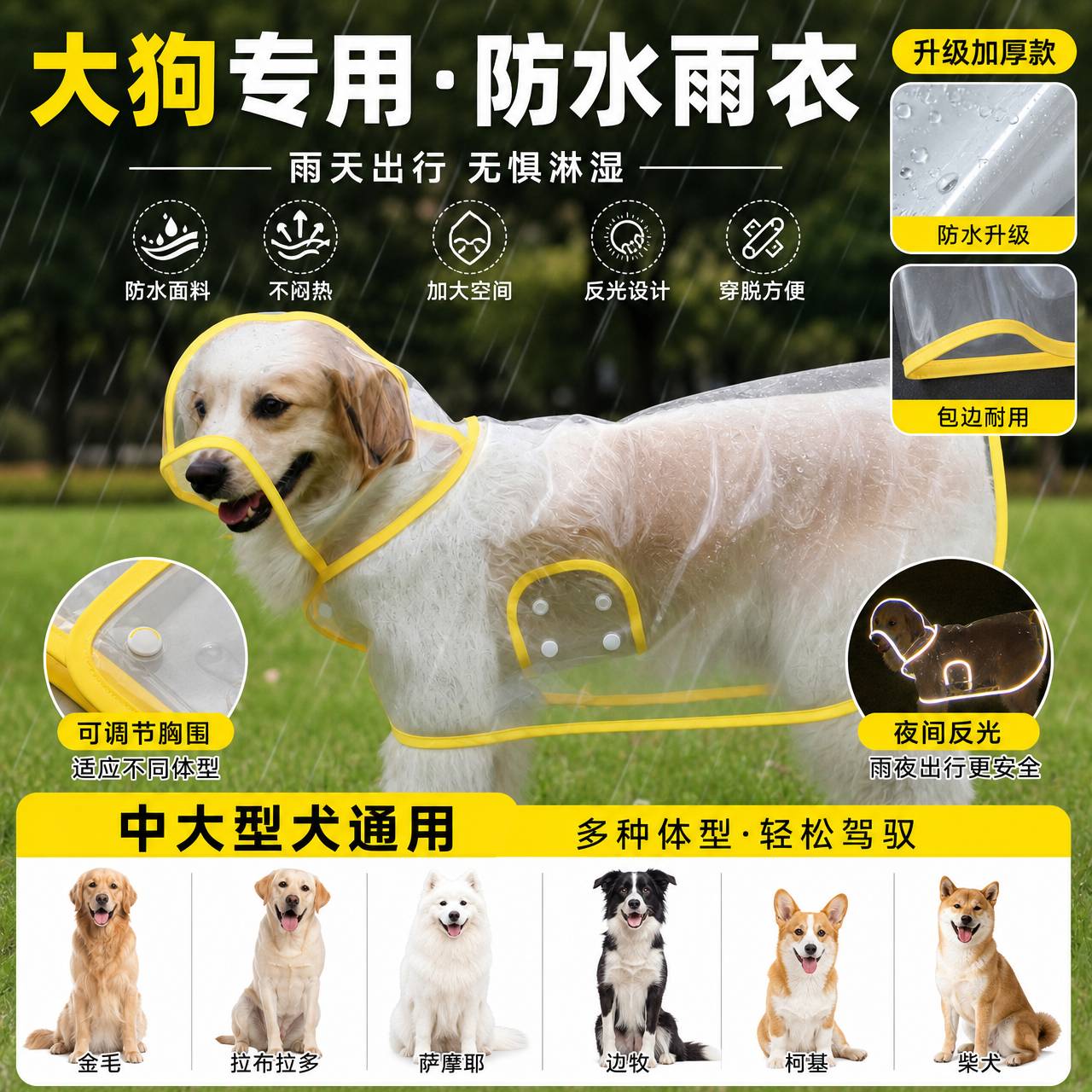 大狗雨衣宠物防水金毛拉布拉多中型大型犬柯基柴犬萨摩边牧雨披