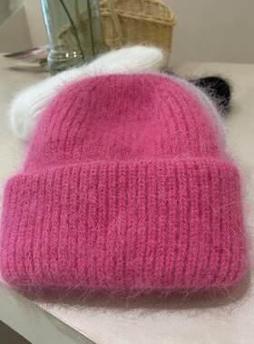 加厚兔毛针织帽女毛线帽秋冬毛绒防寒保暖帽子韩版日系百搭包头帽