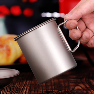 钛工匠户外纯钛水杯折叠手柄咖啡杯露营旅行便携马克杯子单层钛杯