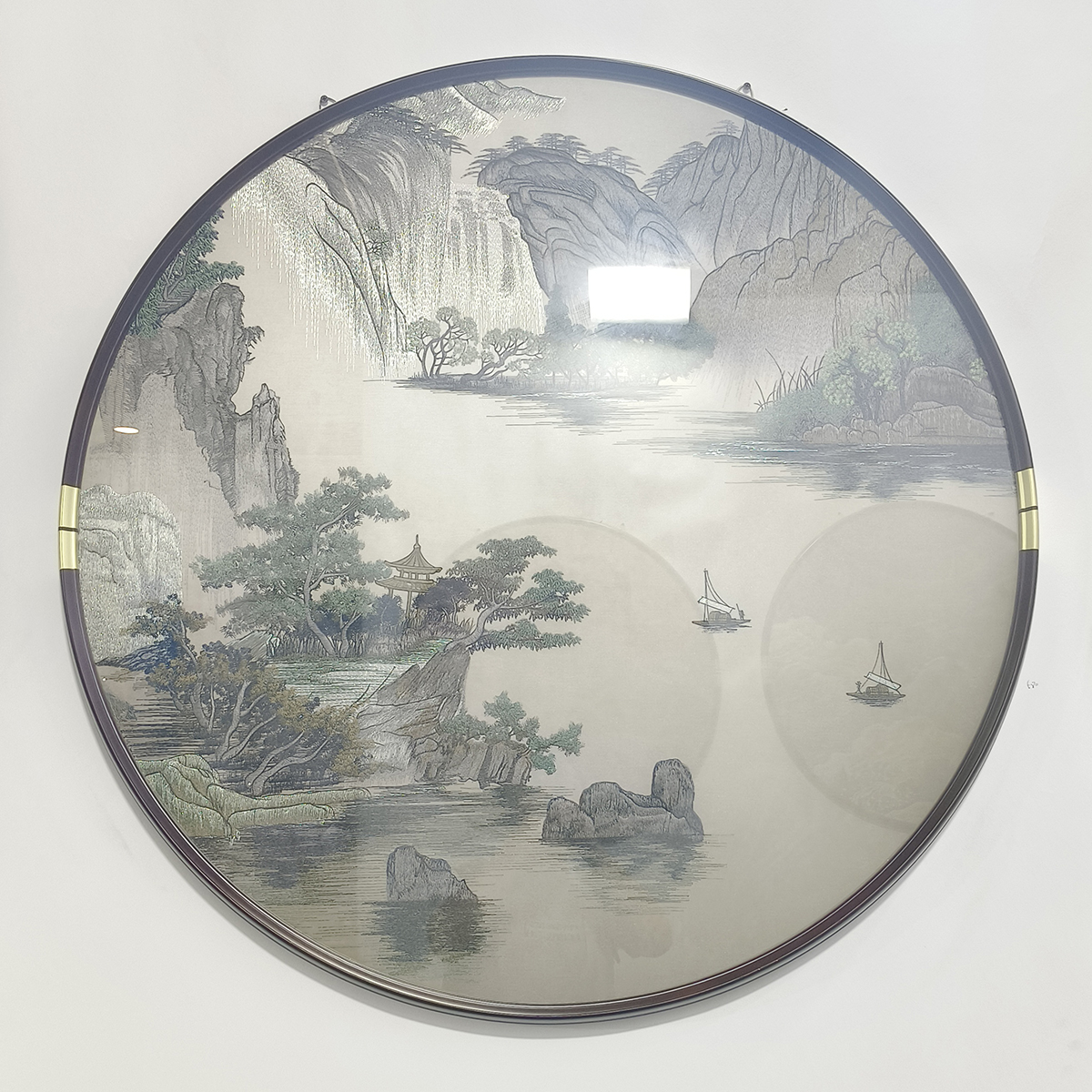 新中式苏绣织锦绣圆形挂画高档玄关客厅餐厅实木古典刺绣画装饰画图片