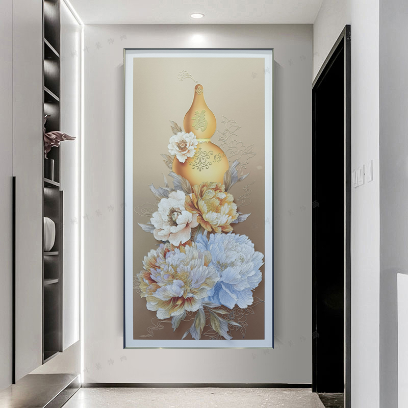 皮雕画皮革肌理烫金画铝合金画新中式奶油玄关装饰画走廊过道挂画图片
