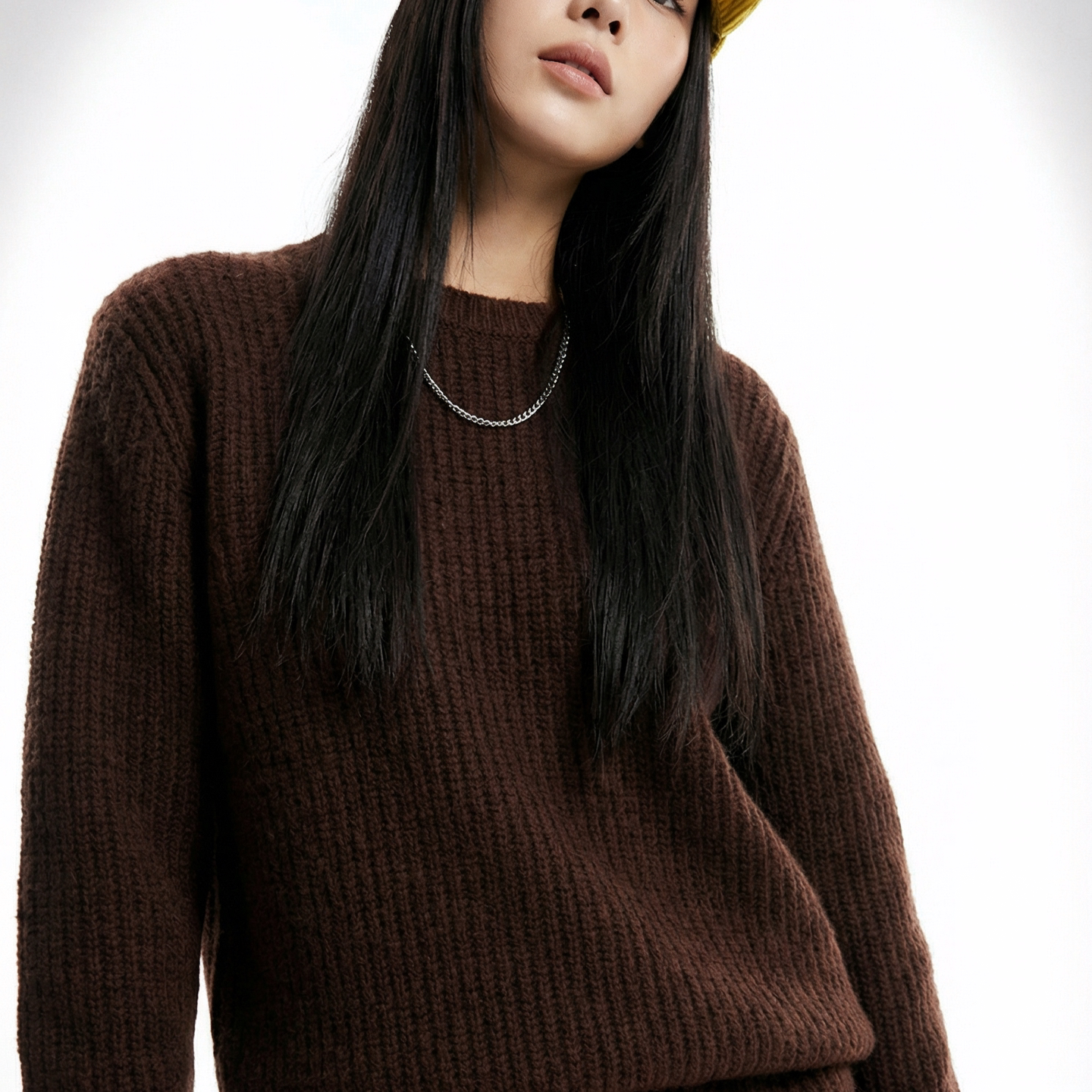 BW 圆领含羊毛打底衫针织衫套装半身裙两件套舒适极简主义卡其