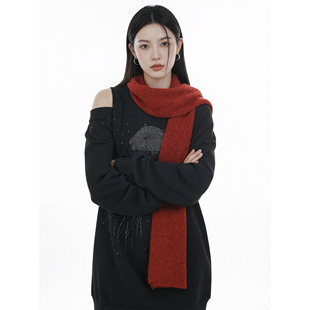 BW 露肩烫钻长袖上衣打底衫裙通勤上衣黑色不规则主义穿搭女