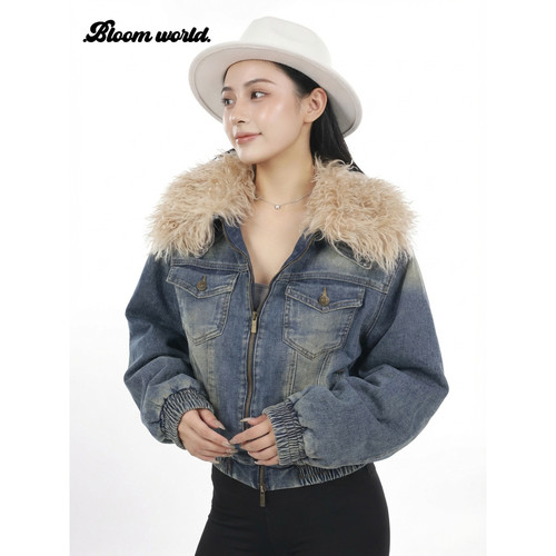 BW 休闲宽松显瘦夹棉短款棉服牛仔外套蓝色加厚秋冬质感实穿主义