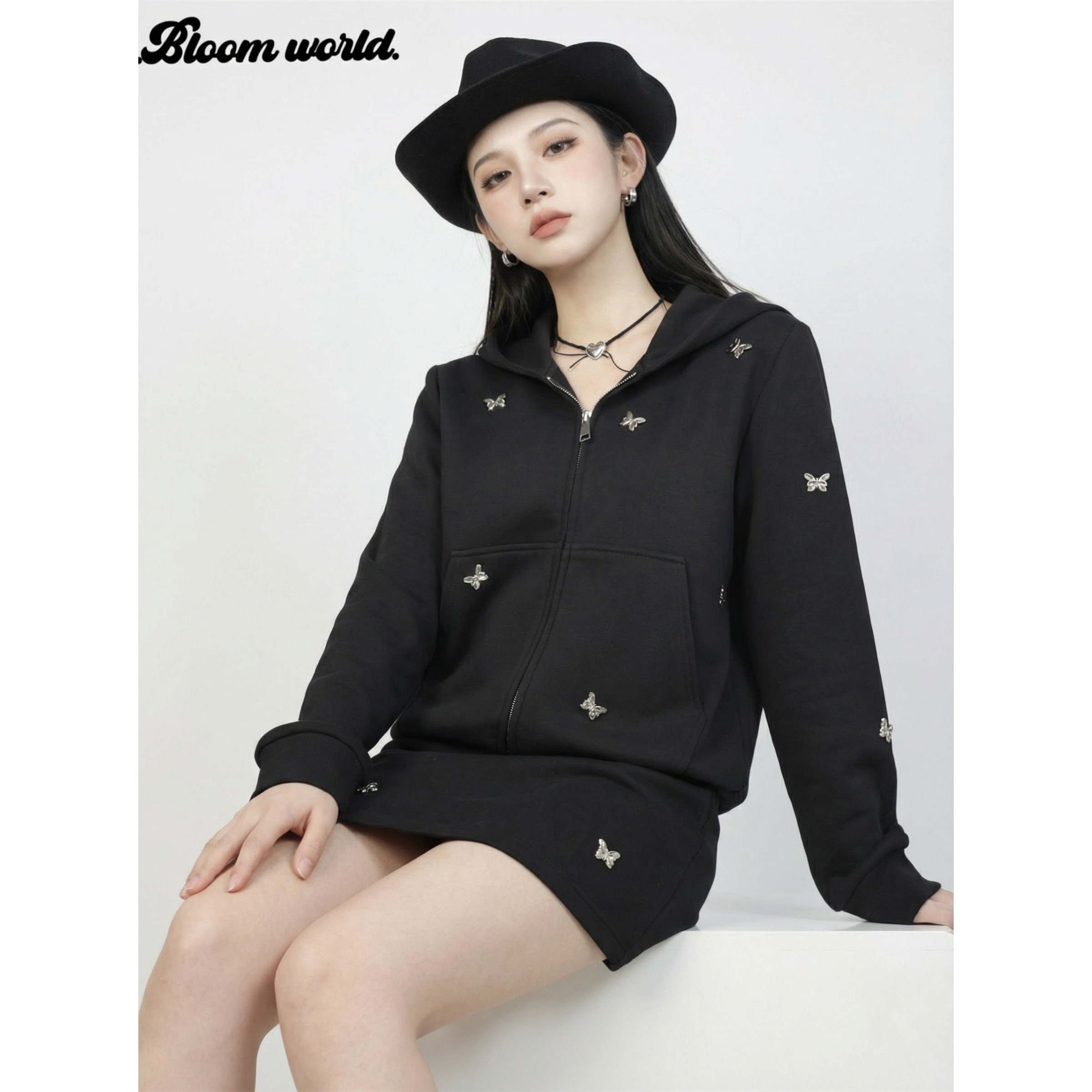 BW连帽卫衣拉链衫蝴蝶结开衫身裙休闲套装裙两件套女都市栗人穿搭,女装/女士精品,时尚套装,淘宝优惠券,粉丝福利购,淘宝优惠卷