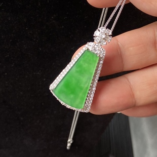 果阳绿翡翠无事牌吊坠危地马拉A货翡翠满绿无事牌一物一证配链子