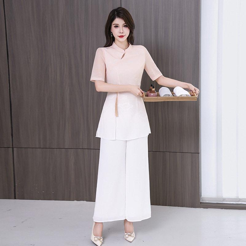 美容院美容师女中国风高端足浴技师工作服足疗气质套装采耳师服装