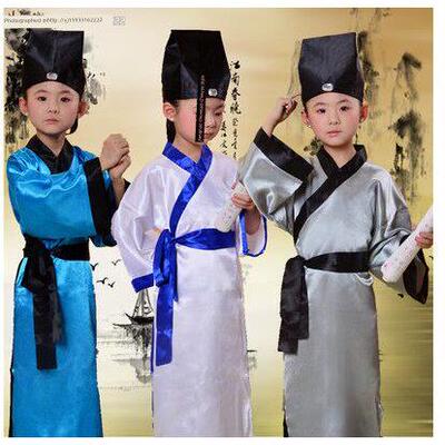 儿童古装汉中性书童演出国学班表演服装古代教书先生三字经爆款