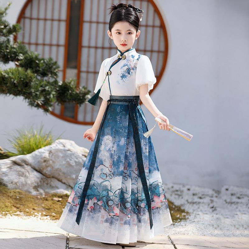 女童马面裙古风汉服儿童2026新款新中式小女孩套装唐装国风大童夏