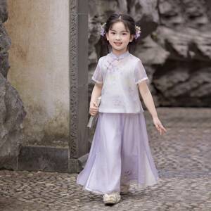 旗铂汉服女童2026新款夏儿童古风国风套装女孩新中式薄款唐装夏装