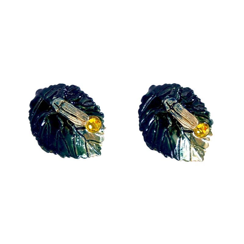 Palnartpoc手作萤火虫树叶耳钉