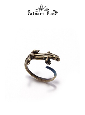 Palnart poc原创黑色蜥蜴蓝色尾巴日系暗黑系小众独特戒指甜酷风