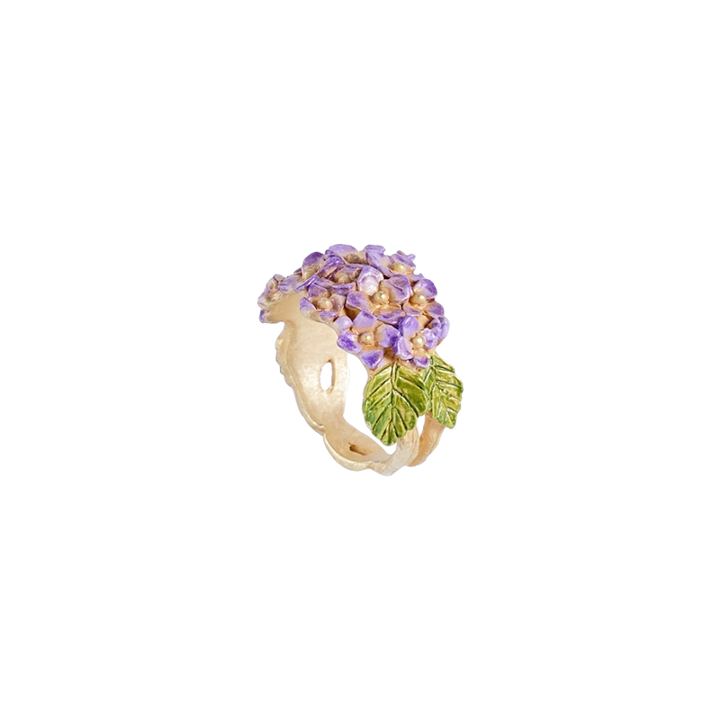 Palnartpoc夸张紫阳花大戒指
