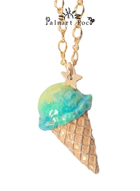 Palnart poc甜美彩色蓝色意式冰淇淋夏季夏天项链可爱日系软妹