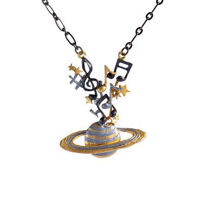 Palnart poc原创小众设计师款小众夏天音乐黑色音符金色土星项链