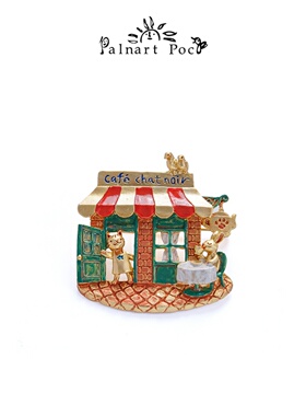 Palnart poc巴黎咖啡店铺黑猫兔子童话风森系独特艺术生小众胸针