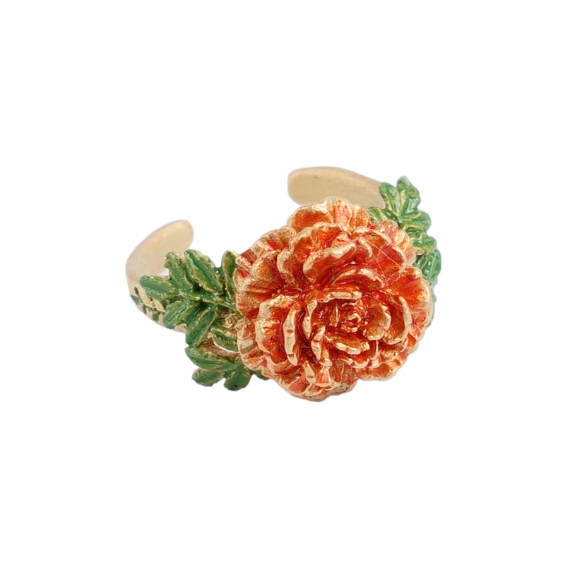 Palnartpoc橙色万寿菊菊花戒指