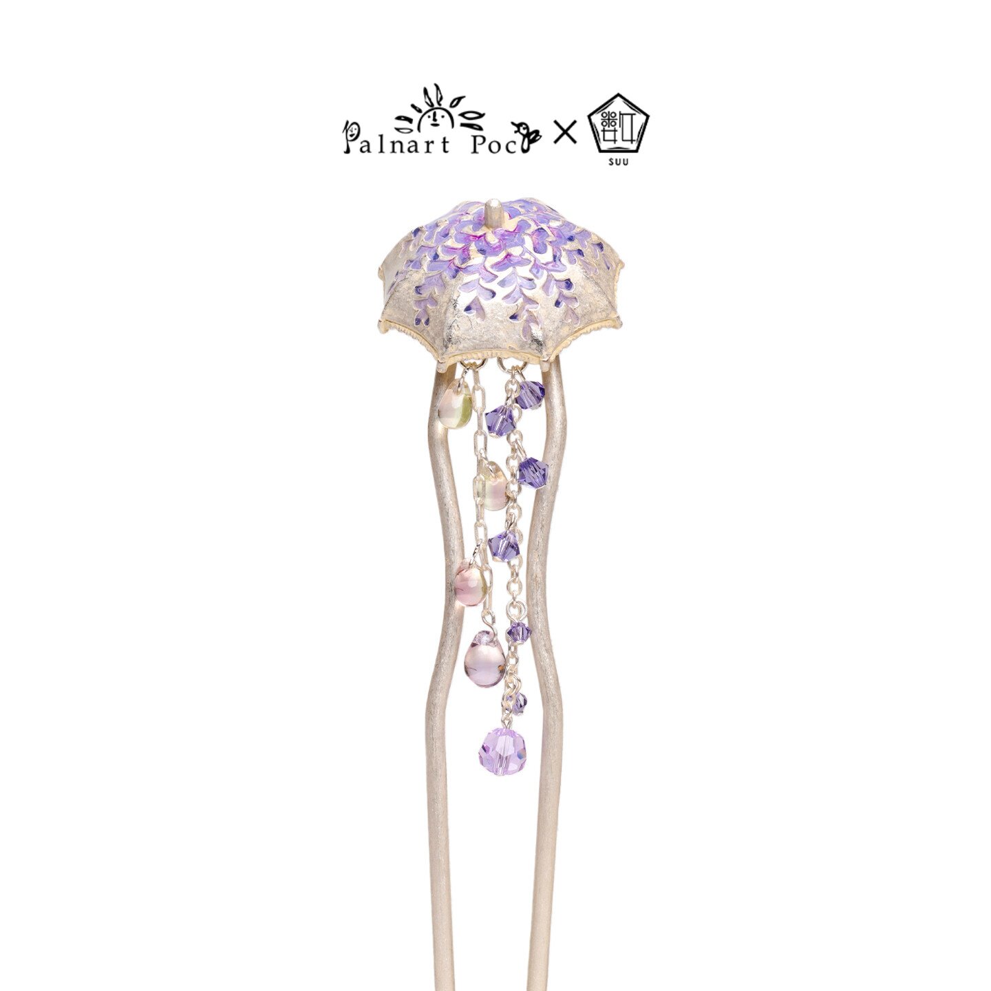 Palnartpoc紫藤花伞流苏发簪