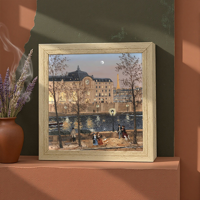 法式浪漫巴黎街景灯光画城镇河流风景发光礼物摆件卧室音响小夜灯