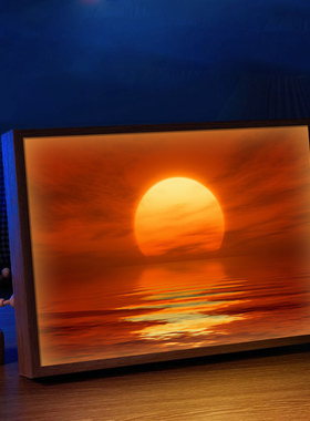 旭日东升灯光画红太阳日落日出夕阳风景床头摆件画生日礼物小夜灯
