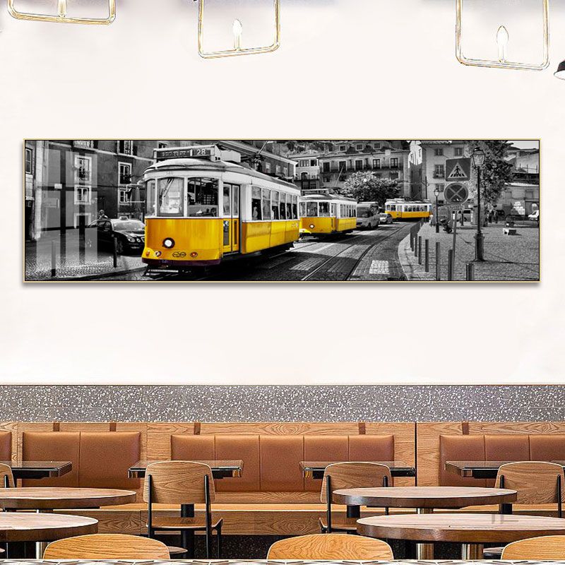 工业风黑白建筑装饰画欧式巴士街景挂画酒吧办公室卧室床头壁画图片
