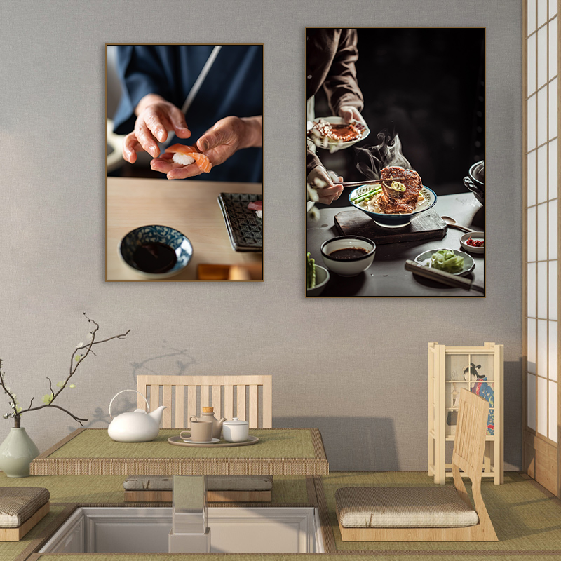 日本寿司料理店装饰画居酒屋餐厅挂画日式三文鱼刺身拉面食物壁画图片