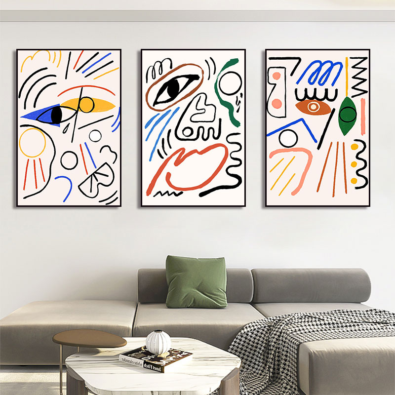韩国小众ins抽象艺术波普涂鸦线条装饰画挂画现代治愈系玄关壁画