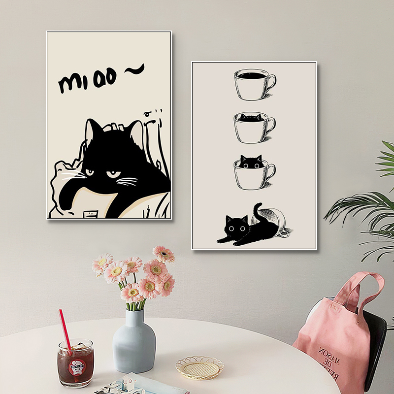 可爱猫咪挂画治愈动物卧室儿童房装饰画抽象艺术猫猫宠物医院壁画图片