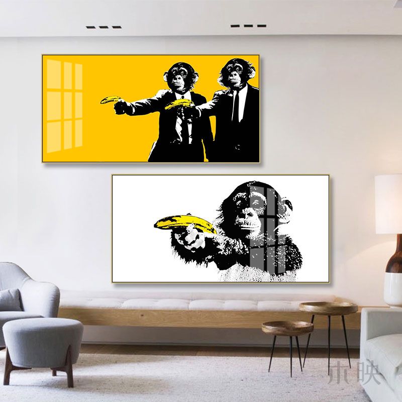 手绘油画猴子装饰画嘻哈猩猩工业风挂画个性潮流酒吧背景墙壁画图片