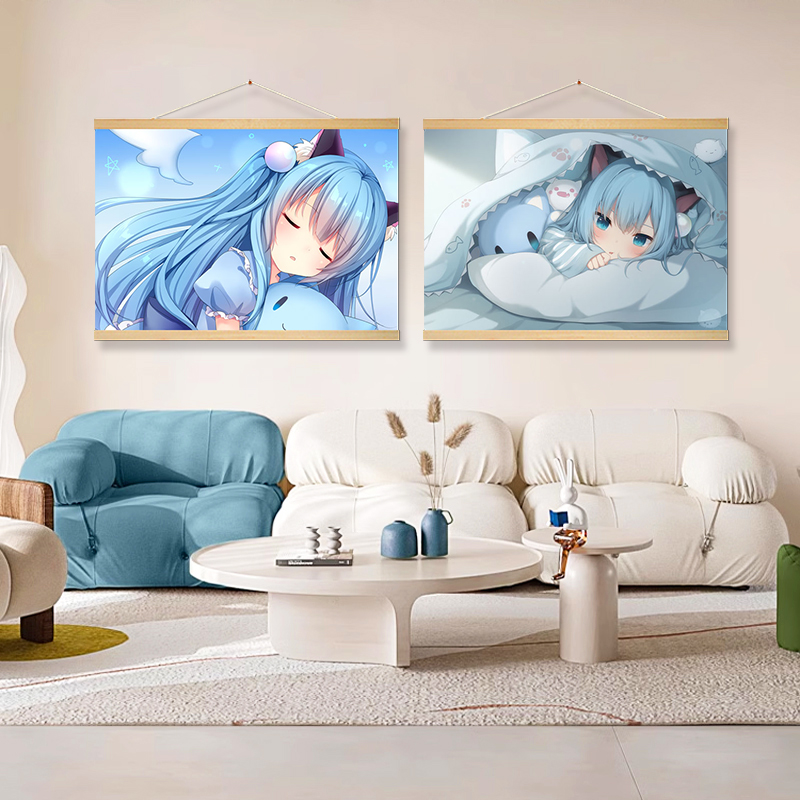 猫羽雫周边猫娘二次元挂布画电竞房装饰画女孩房间卧室墙面卷轴画图片