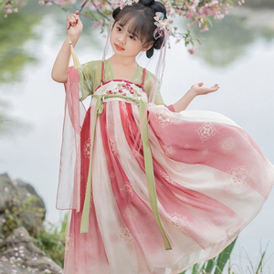 汉服女童演出服仙桃夏款儿童古风超仙古装国风唐装女孩夏装连衣裙
