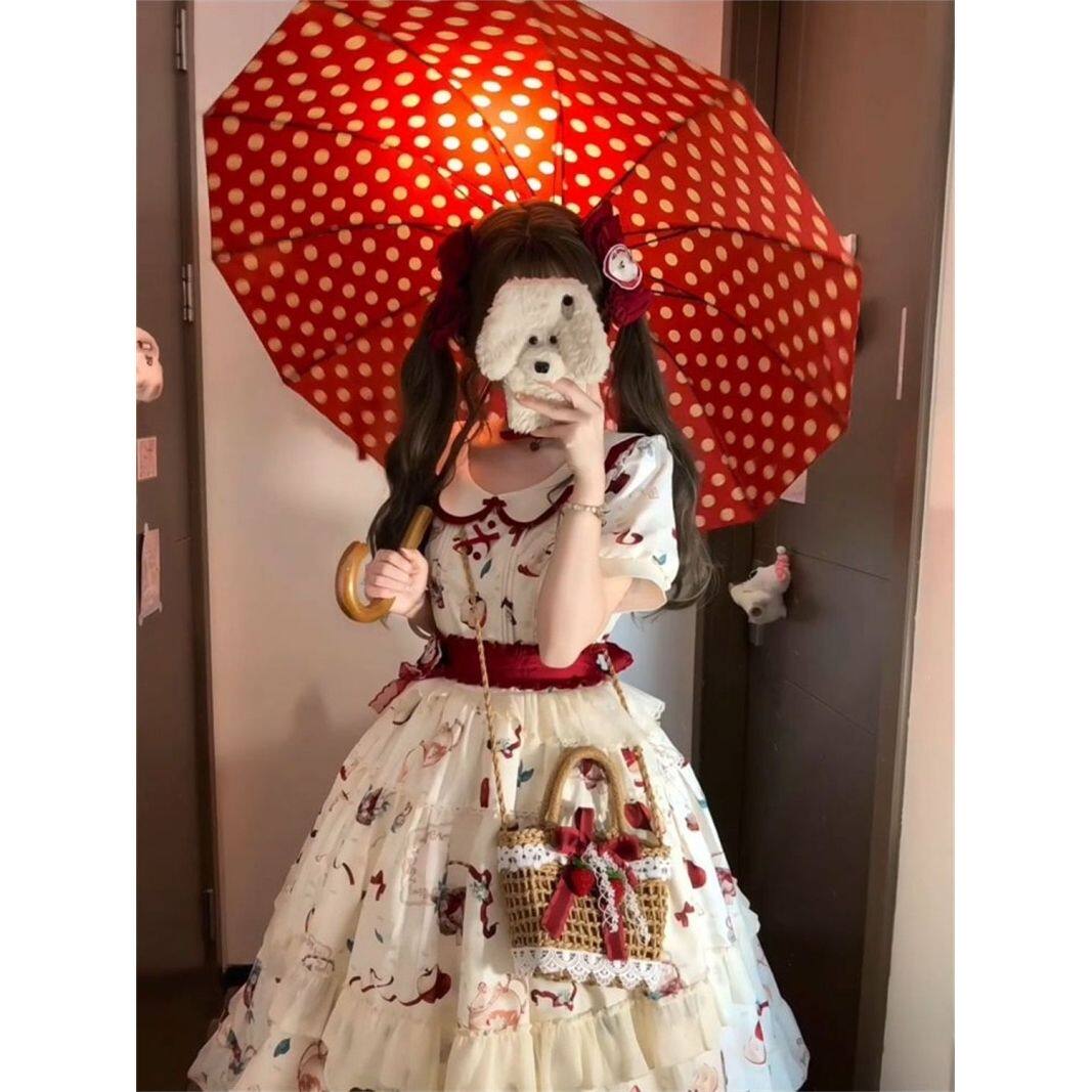 可爱甜美软妹苹果乐园lolita连衣裙洛丽塔娃娃领仙女长裙公主裙