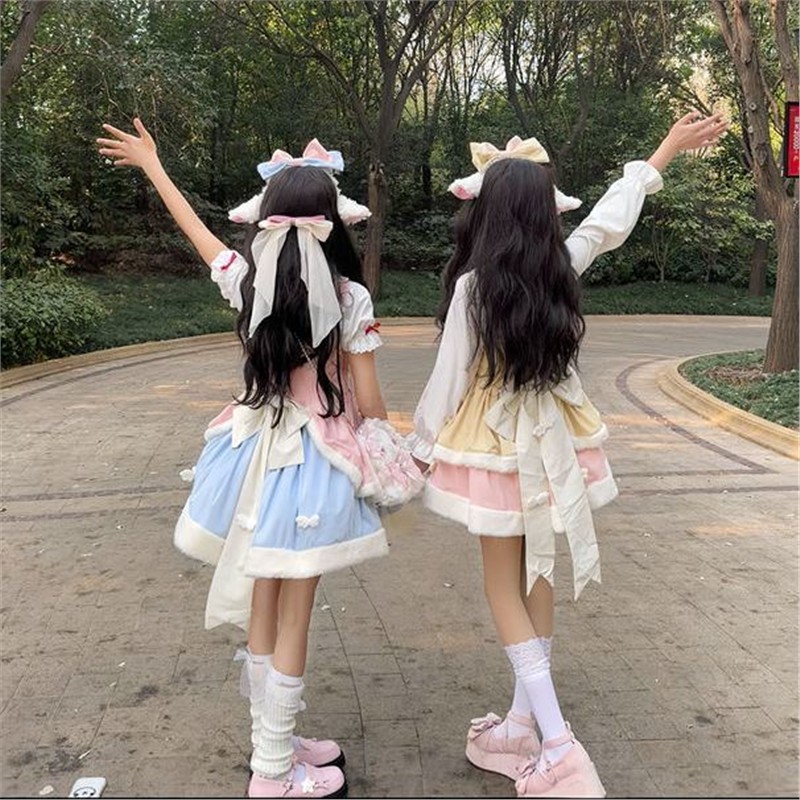 喵呜巫原创奶芙芙-新款洛丽塔加厚套装秋冬款可爱JSK吊带连衣裙