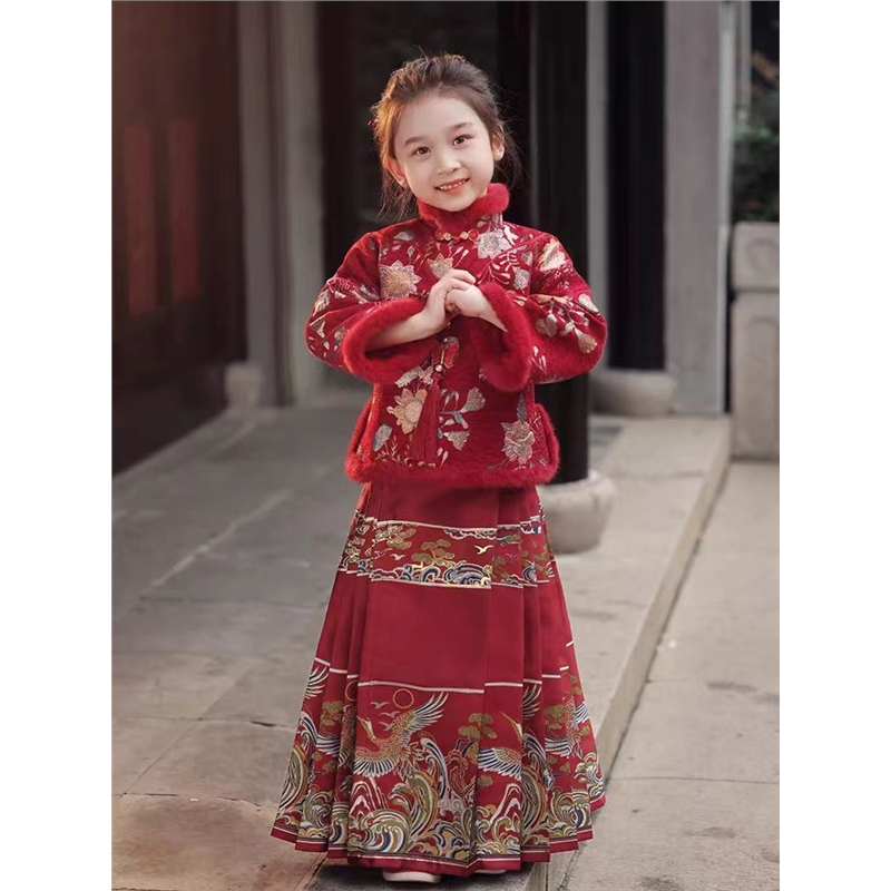 马面裙女童汉服套装冬款加绒加厚中国风红色唐装儿童过新年拜年服,童装/婴儿装/亲子装,汉服,淘宝优惠券,粉丝福利购,淘宝优惠卷