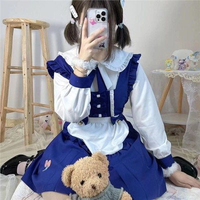 小丢家原创JK蓝色卡奶裙套装