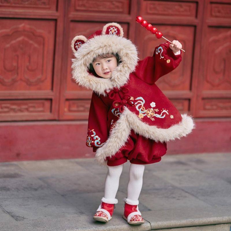 汉服女童冬季新款古风小女孩加绒拜年服唐装宝宝洋气喜庆过年服冬