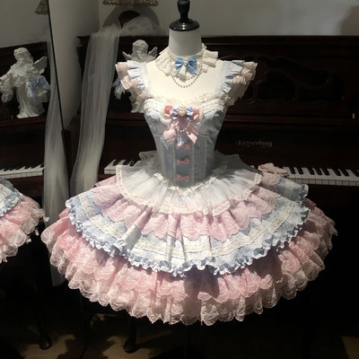 蓝粉色芭蕾风doll感Lolita裙优雅收腰短款洛丽塔公主裙日常洋装