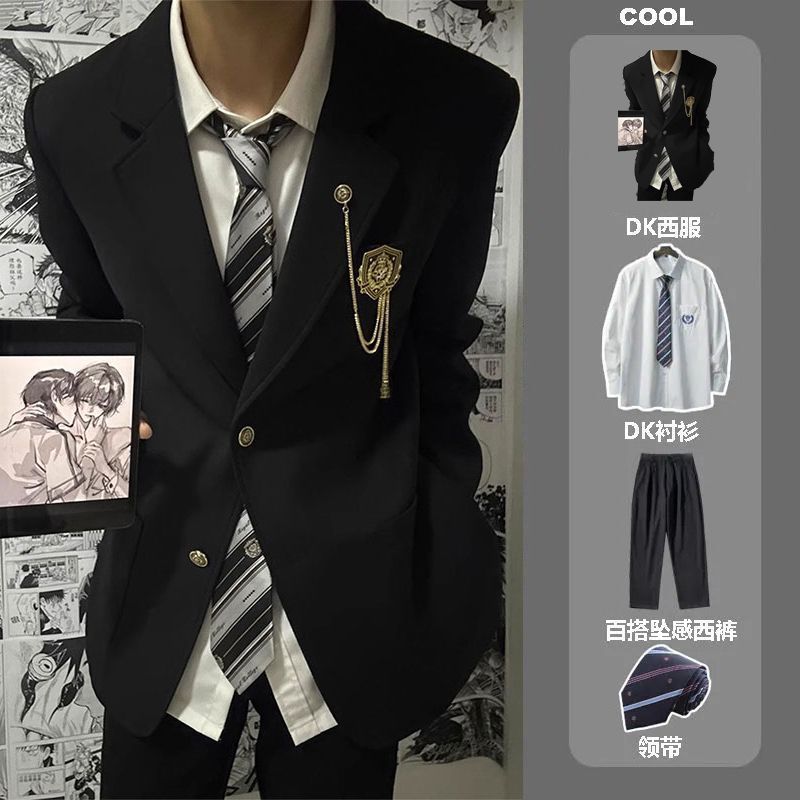 徽章dk制服男生一整套穿搭学院风jk西装外套情侣装西服班服套装潮
