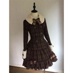 夹心巧克力 秋冬新款日系甜美lolita设计感毛呢外套蛋糕半裙套装