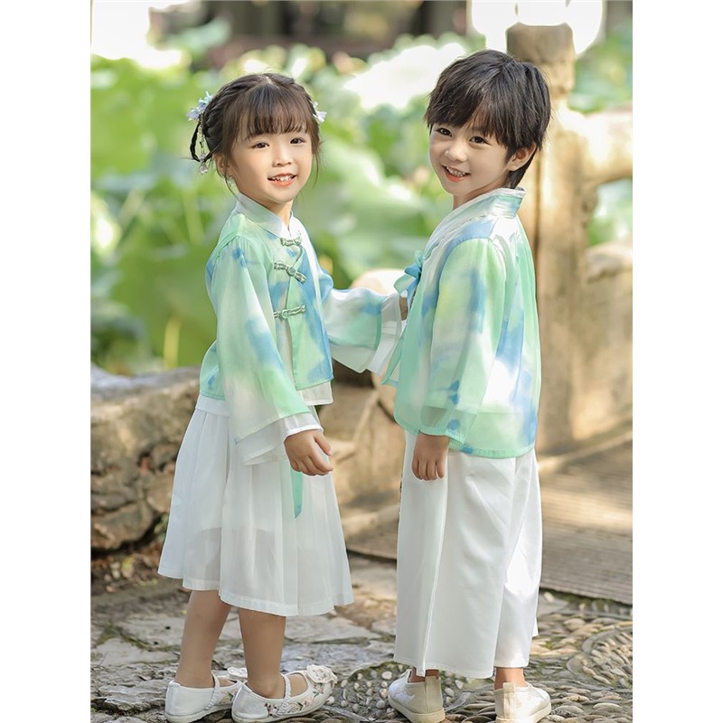 原创幼儿园童装汉服女童套装秋季男童六一演出服小孩班服古风唐装