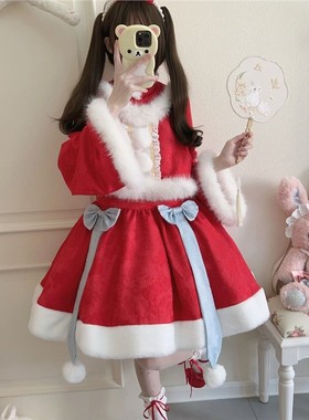 棉花糖原创 雪绒绒op中华风温柔假两件日常轻lo长袖加厚连衣裙