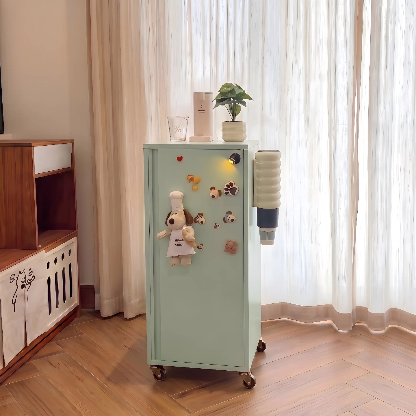 客厅可移动水吧柜钢制单门铁皮柜带锁收纳柜家用咖啡角DIY餐边柜图片