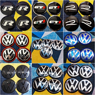 4个价 改装大众镜面全黑轮毂盖金属标志贴65/60/56mm车轮胎盖标贴