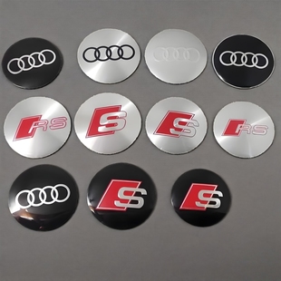 4个价 个性改装奥迪轮毂盖金属标志贴片56mm65mm车轮胎盖弧面标贴